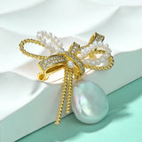 Baroque Pearl Bow Zircon Brooch Collar Pin Dress Accessories