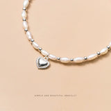 Baroque Pearl Love Heart Pendant Charms Bracelet 925 Sterling Silver Jewelry