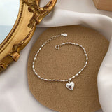 Baroque Pearl Love Heart Pendant Bracelet 925 Sterling Silver Jewelry