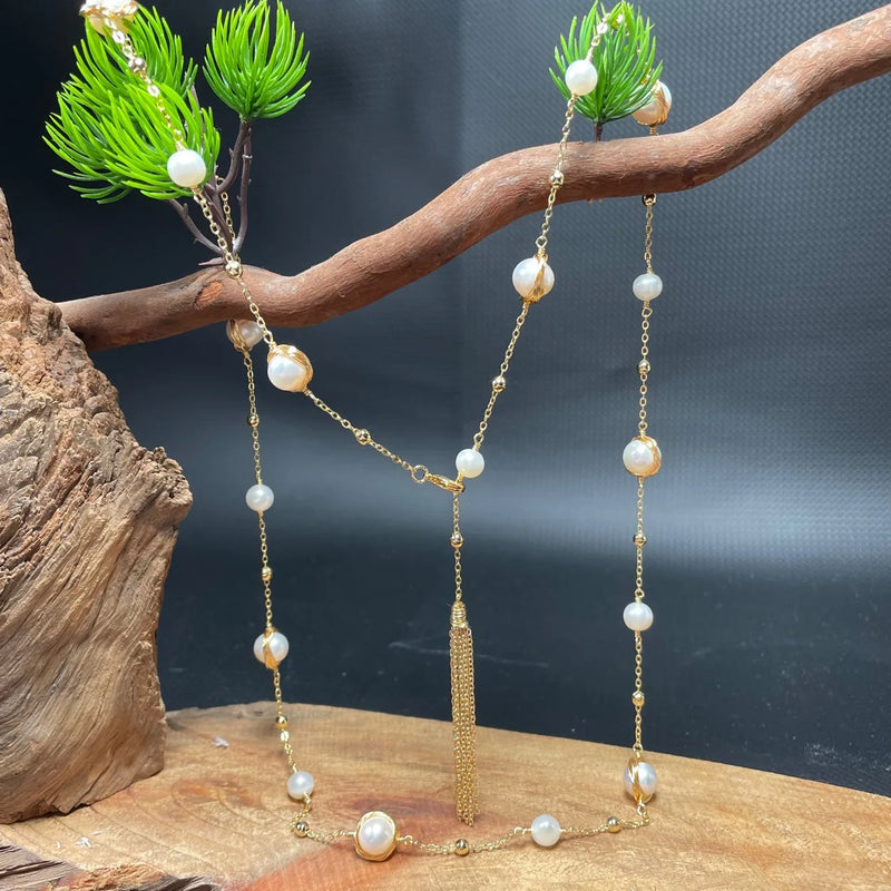 Baroque Pearl Necklace Gemstones Men Amulet Jewelry 925 Silver Talismans
