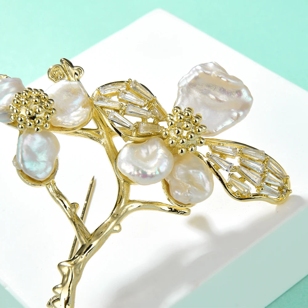 Baroque Pearl Flower Brooch Vintage High Advanced Coat Pin Jewelry