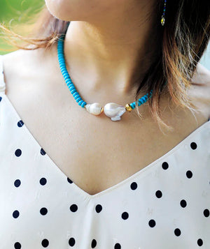 Baroque Pearl Woman Turquoise Chunky Collar Choker Necklace Strand