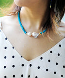 Baroque Pearl Woman Turquoise Chunky Collar Choker Necklace Strand