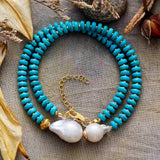 Baroque Pearl Woman Turquoise Chunky Collar Choker Necklace Strand
