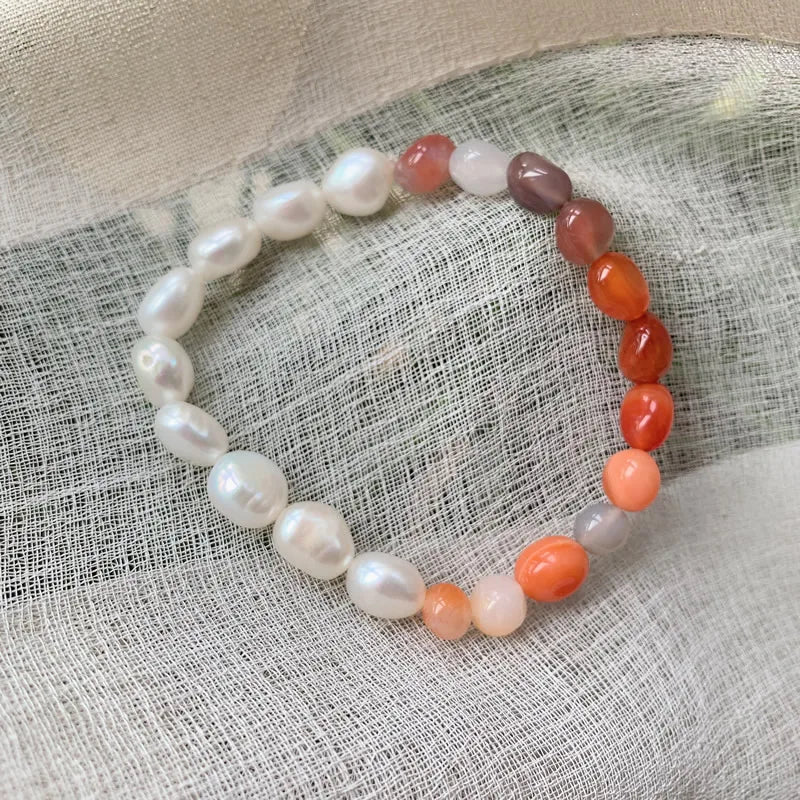 Baroque Pearls Strand Bracelets Reiki Healing Red Agates Kyanites Quartz