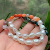 Baroque Pearls Strand Bracelets Reiki Healing Red Agates Kyanites Quartz