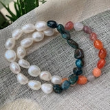 Baroque Pearls Strand Bracelets Reiki Healing Red Agates Kyanites Quartz