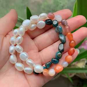 Baroque Pearls Strand Bracelets Reiki Healing Red Agates Kyanites Quartz