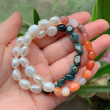 Baroque Pearls Strand Bracelets Reiki Healing Red Agates Kyanites Quartz