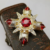 Baroque Red Rhinestone Cross Brooch Pin Vintage Jewelry