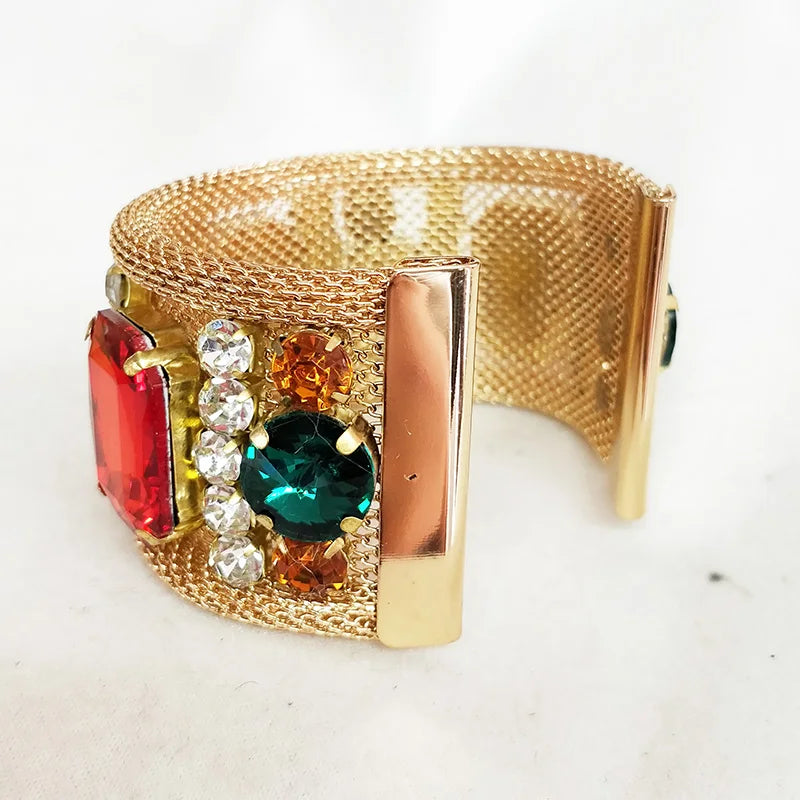 Baroque Rhinestones Crystal Open Bracelet Multicolor Charm Chain Bangles