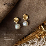 Baroque Freshwater Pearl Stud Earrings Retro Copper Plated 14k Jewelry