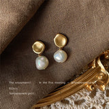 Baroque Freshwater Pearl Stud Earrings Retro Copper Plated 14k Jewelry