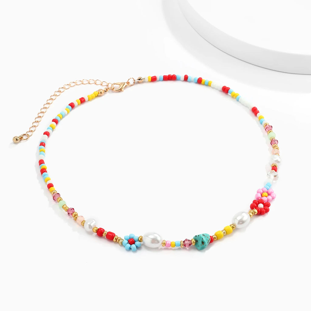 Baroque Simulated Pearls Flowers Hand-woven Choker Necklace