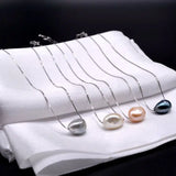 Baroque Single Bead Pearl Necklace for Women, Silver Pendant Short Necklace