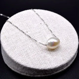 Baroque Single Bead Pearl Necklace for Women, Silver Pendant Short Necklace