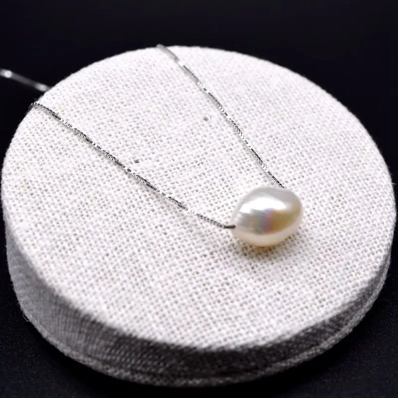 Baroque Single Bead Pearl Necklace for Women, Silver Pendant Short Necklace