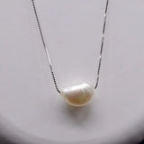 Baroque Single Bead Pearl Necklace for Women, Silver Pendant Short Necklace