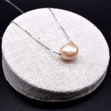 Baroque Single Bead Pearl Necklace for Women, Silver Pendant Short Necklace