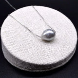 Baroque Single Bead Pearl Necklace for Women, Silver Pendant Short Necklace