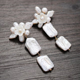 Baroque Shell Pearl Bridal Drop Earrings Wedding Party Accessory
