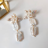 Baroque Shell Pearl Bridal Drop Earrings Wedding Party Accessory