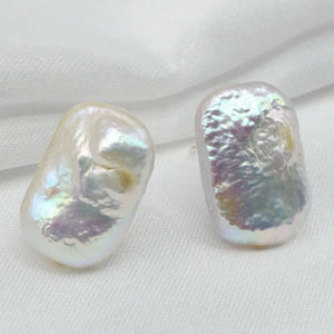 Baroque Pearl Silver Stud Earrings Rectangle Pink Women Wedding Jewelry