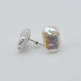 Baroque Pearl Silver Stud Earrings Rectangle Pink Women Wedding Jewelry