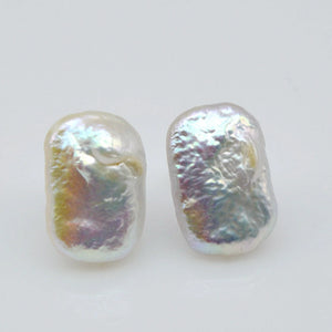 Baroque Pearl Silver Stud Earrings Rectangle Pink Women Wedding Jewelry