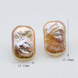 Baroque Pearl Silver Stud Earrings Rectangle Pink Women Wedding Jewelry
