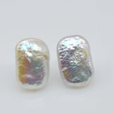 Baroque Pearl Silver Stud Earrings Rectangle Pink Women Wedding Jewelry