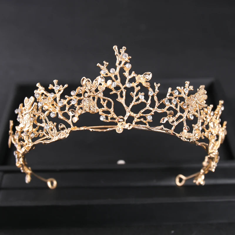 Baroque Vintage Crystal Crown Tiara Rhinestone Princess Butterfly Prom