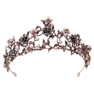 Baroque Vintage Purple Crystal Crown Wedding Bridal Tiaras Hairband