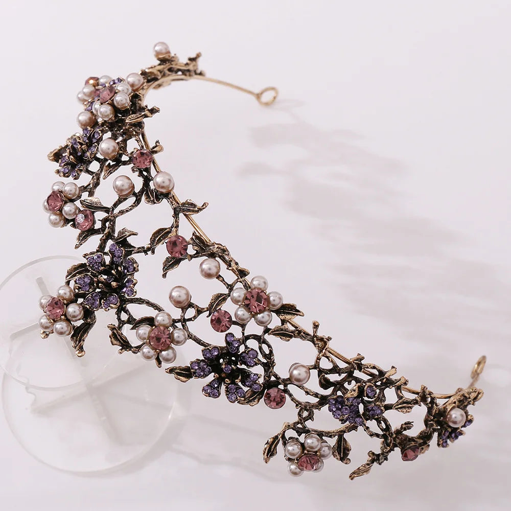 Baroque Vintage Purple Crystal Crown Wedding Bridal Tiaras Hairband