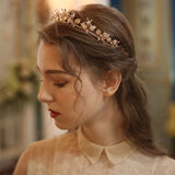 Baroque Leaf Bridal Tiara Crown Rhinestone Wedding Hair Piece