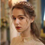 Baroque Leaf Bridal Tiara Crown Rhinestone Wedding Hair Piece