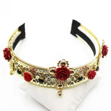 Baroque Headband Crown with Vintage Red Cross Wind Flower Tiara
