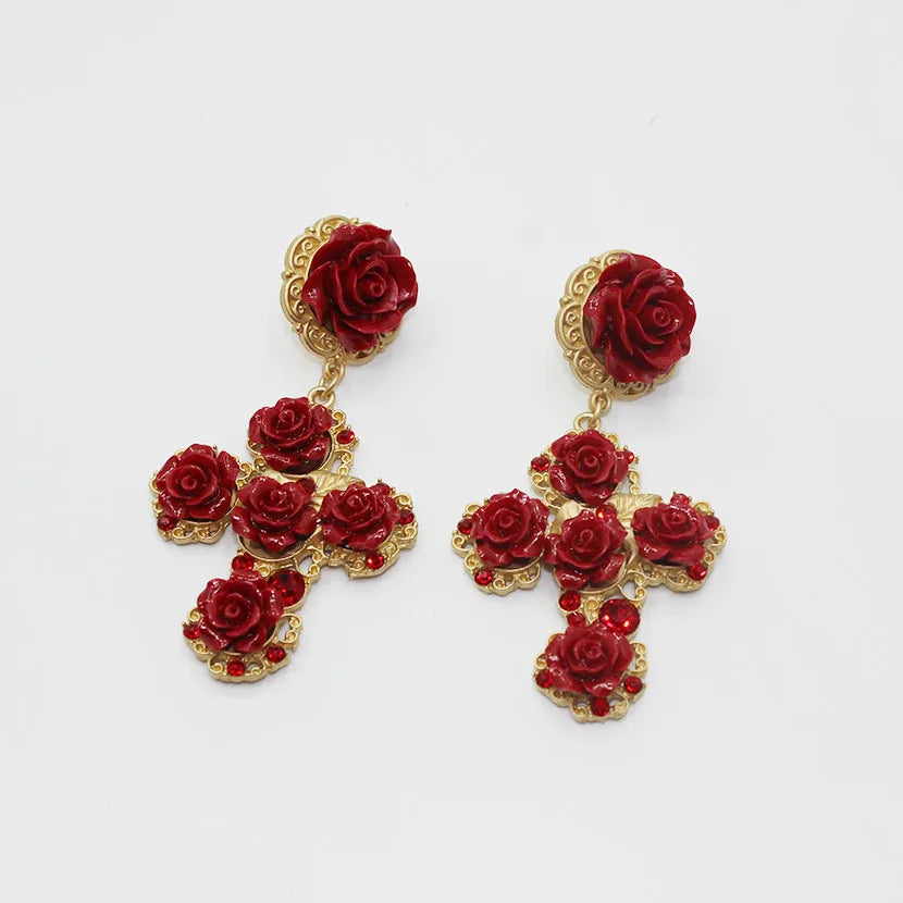 Baroque Headband Crown with Vintage Red Cross Wind Flower Tiara