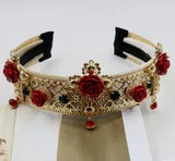 Baroque Headband Crown with Vintage Red Cross Wind Flower Tiara