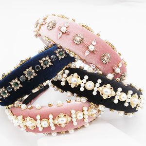 Baroque Exaggerated Headband with Rhinestone and Pearl
