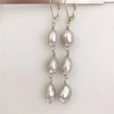 Baroque Natural Pearl Earrings Gray 9-10MM 925 Sterling Silver