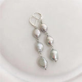 Baroque Natural Pearl Earrings Gray 9-10MM 925 Sterling Silver