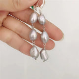 Baroque Natural Pearl Earrings Gray 9-10MM 925 Sterling Silver