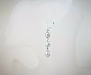 Baroque Natural Pearl Earrings Gray 9-10MM 925 Sterling Silver