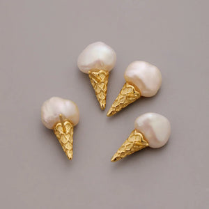Baroque Pearl Ice Cream Stud Earrings 925 Silver Hypoallergenic