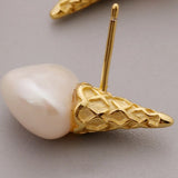 Baroque Pearl Ice Cream Stud Earrings 925 Silver Hypoallergenic