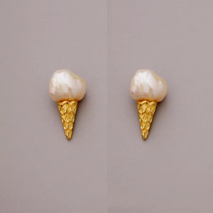 Baroque Pearl Ice Cream Stud Earrings 925 Silver Hypoallergenic