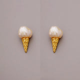 Baroque Pearl Ice Cream Stud Earrings 925 Silver Hypoallergenic