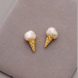 Baroque Pearl Ice Cream Stud Earrings 925 Silver Hypoallergenic