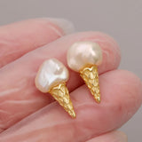 Baroque Pearl Ice Cream Stud Earrings 925 Silver Hypoallergenic